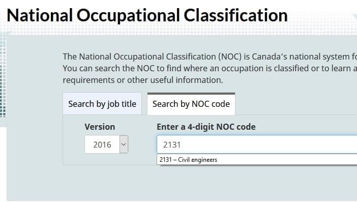 Поиск профессий по коду NOC