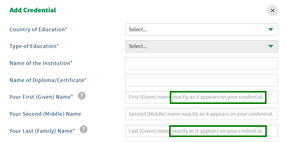 При добавлении диплома (Add Credential) укажите ту фамилию, которая указана в дипломе